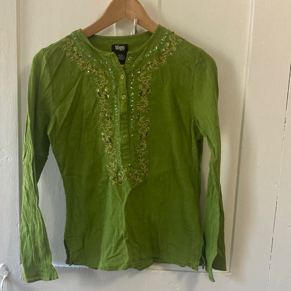 Togo Green Embroidered Long Sleeve Top